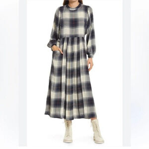 Treasure & Bond Plaid Long Sleeve Drop Waist Midi Dress size Medium
